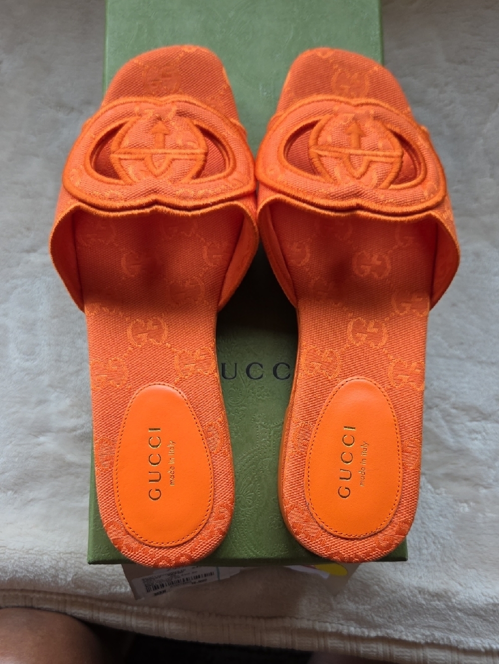 Gucci Orange Embroidered GG Slide Sandals